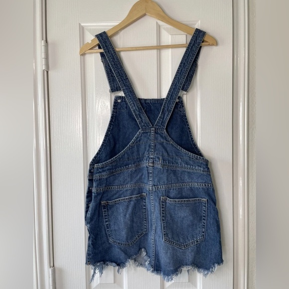 Free People Blue Denim Mini Dress Overalls Size 4 - Picture 4 of 8